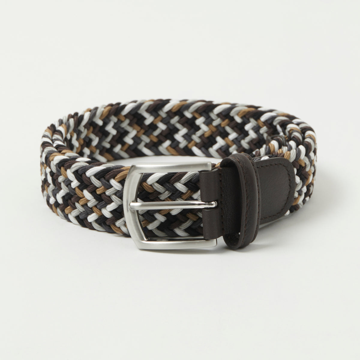 Anderson's Woven Leather-Trimmed Elastic 3.5cm Belt - Dark Mix