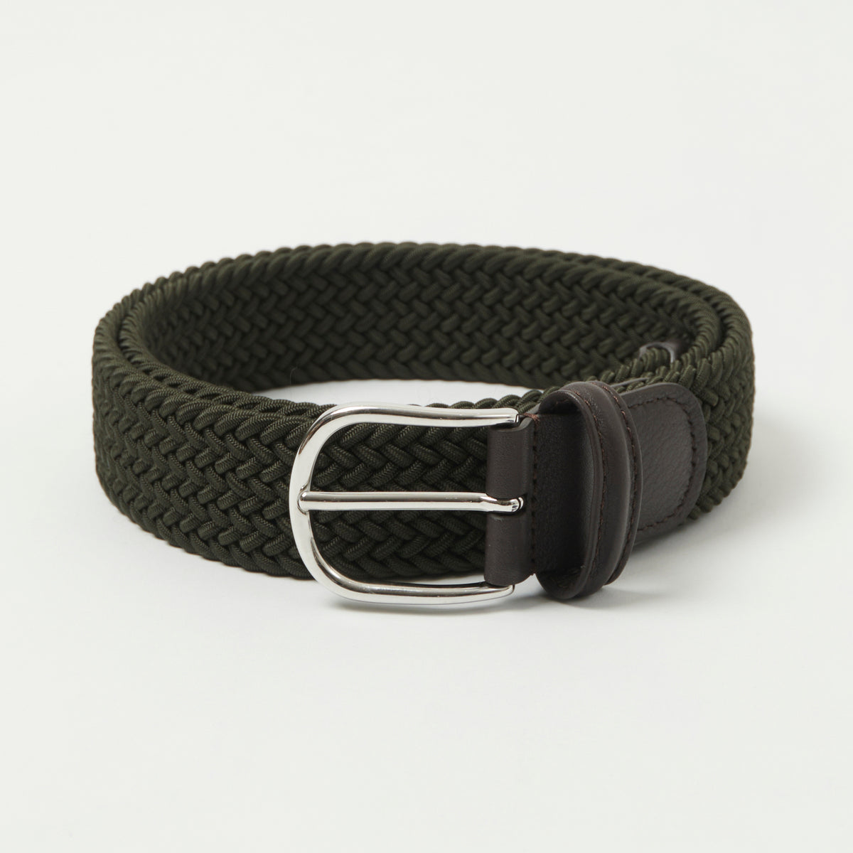 Anderson's Woven Leather-Trimmed Elastic 3.5cm Belt - Forest