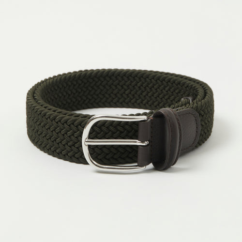 Anderson's Woven Leather-Trimmed Elastic 3.5cm Belt - Forest