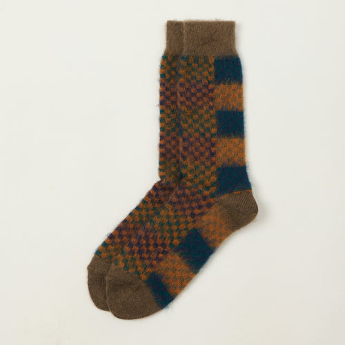 Anonymous Ism Napping Checker Crew Sock - Brown
