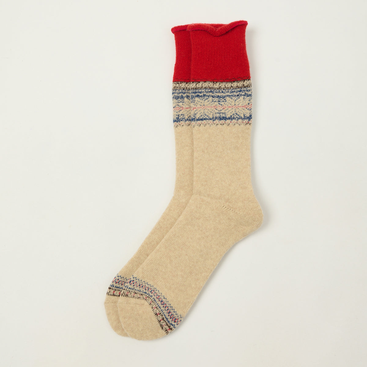 Anonymous Ism Wool Cashmere Pile Snow Crew Sock - Beige