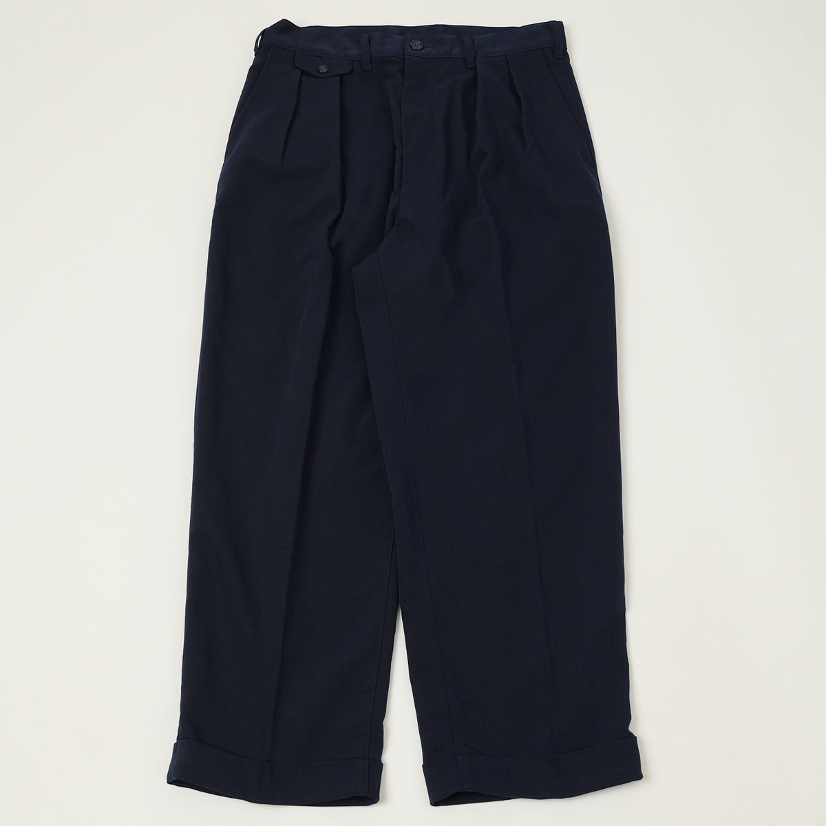 Beams Plus Double Pleat Trousers - Navy