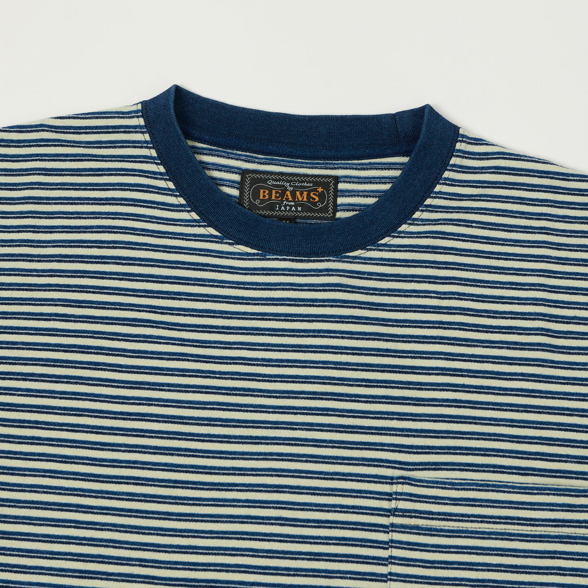 Beams Plus Stripe Pocket T-Shirt - Indigo/Off White