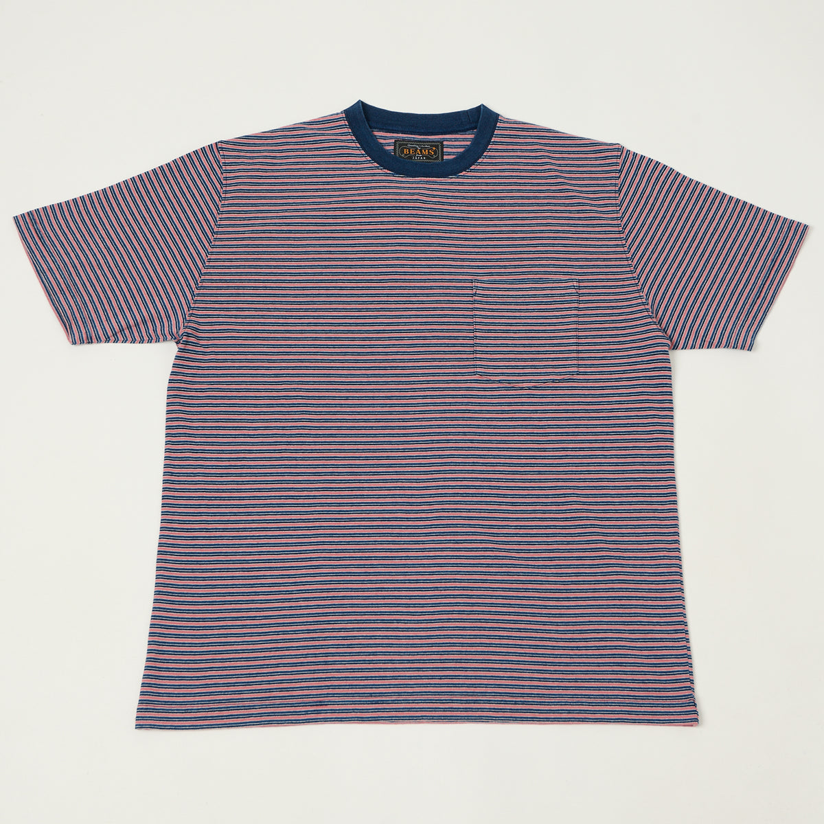 Beams Plus Stripe Pocket T-Shirt - Indigo/Red