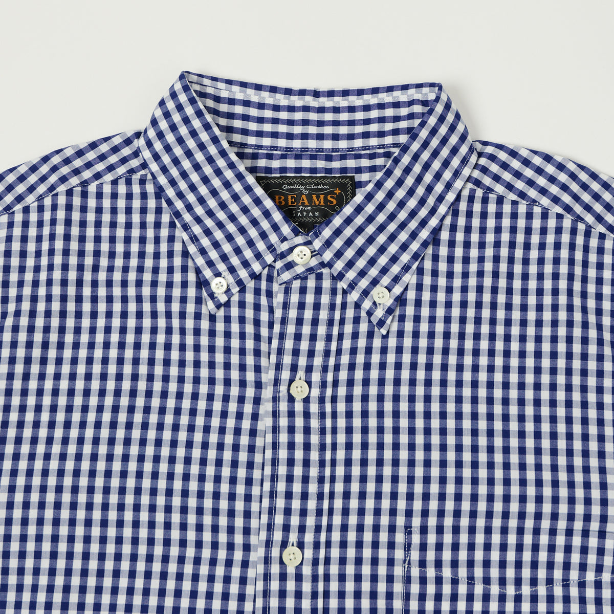 Beams Plus Superfine Button Down Gingham Shirt - Blue