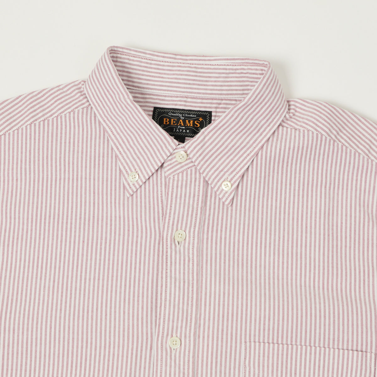 Beams Plus Button Down 'Candy Stripe' Oxford Shirt - Wine
