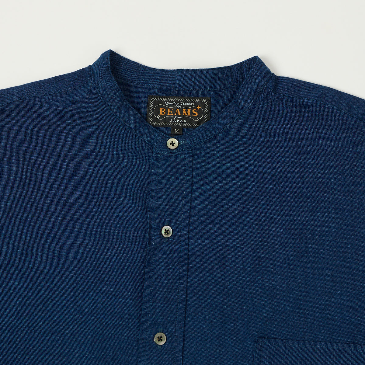 Beams Plus Band Collar Chambray Shirt - Indigo