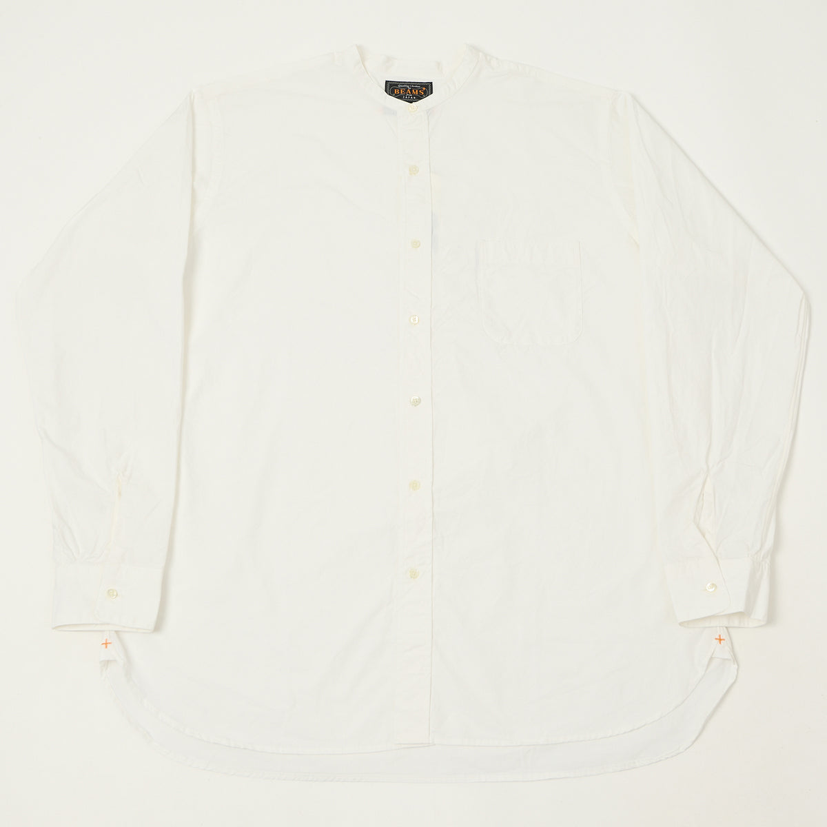 Beams Plus Superfine Band Collar Shirt - White