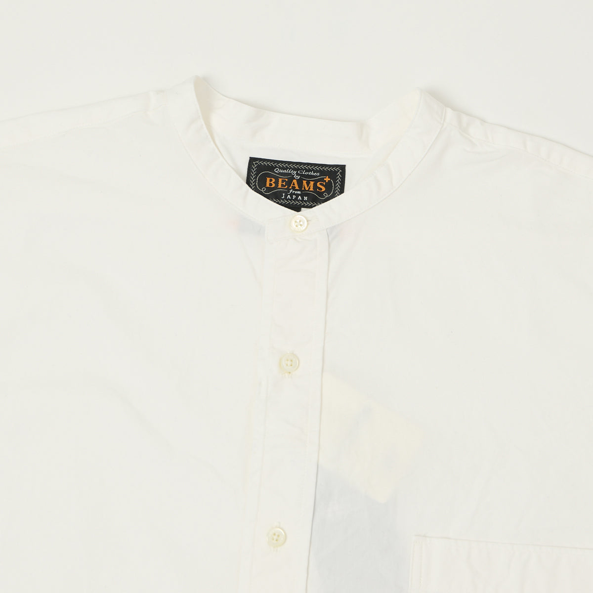 Beams Plus Superfine Band Collar Shirt - White