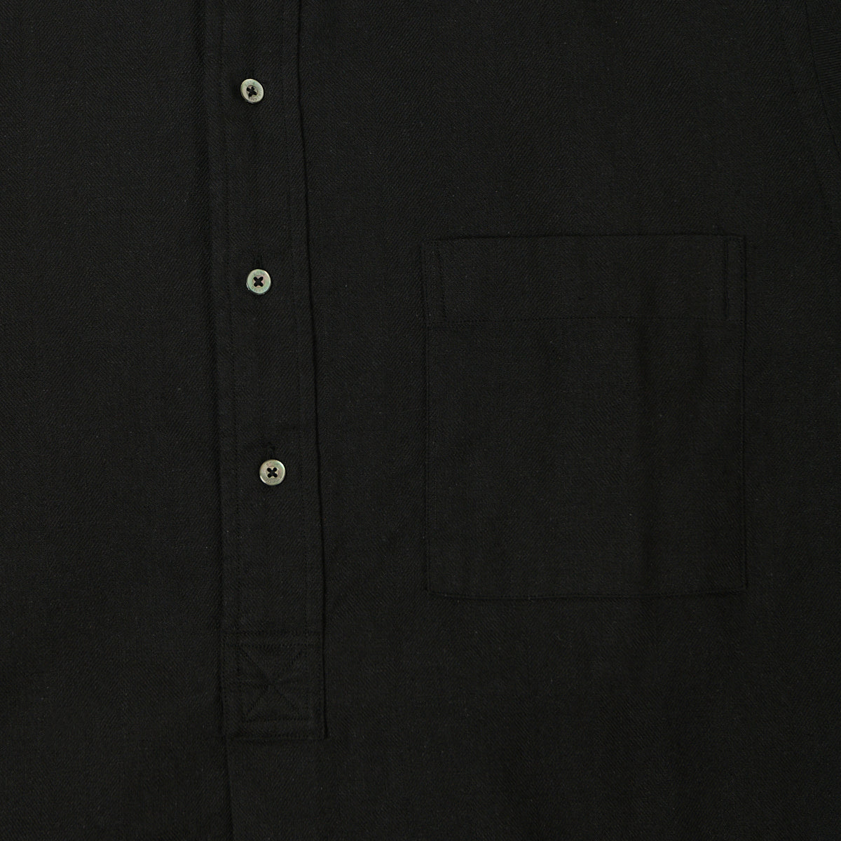 Beams Plus Herringbone Twill Band Collar Pullover Shirt - Black
