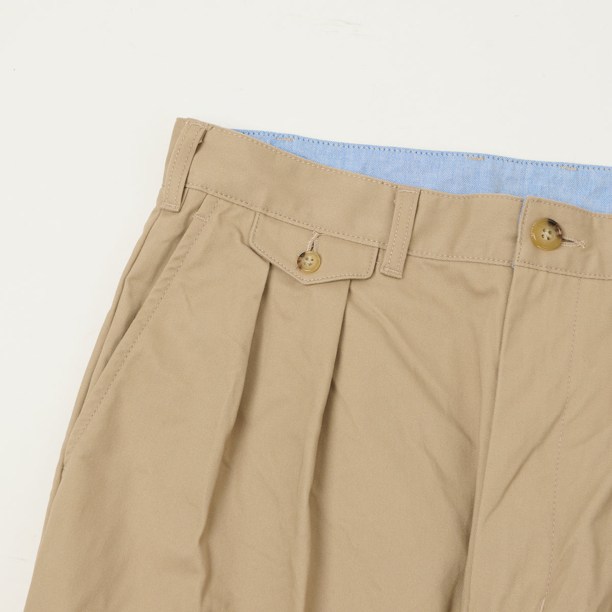 Beams Plus Double Pleat Twill Trousers - Khaki
