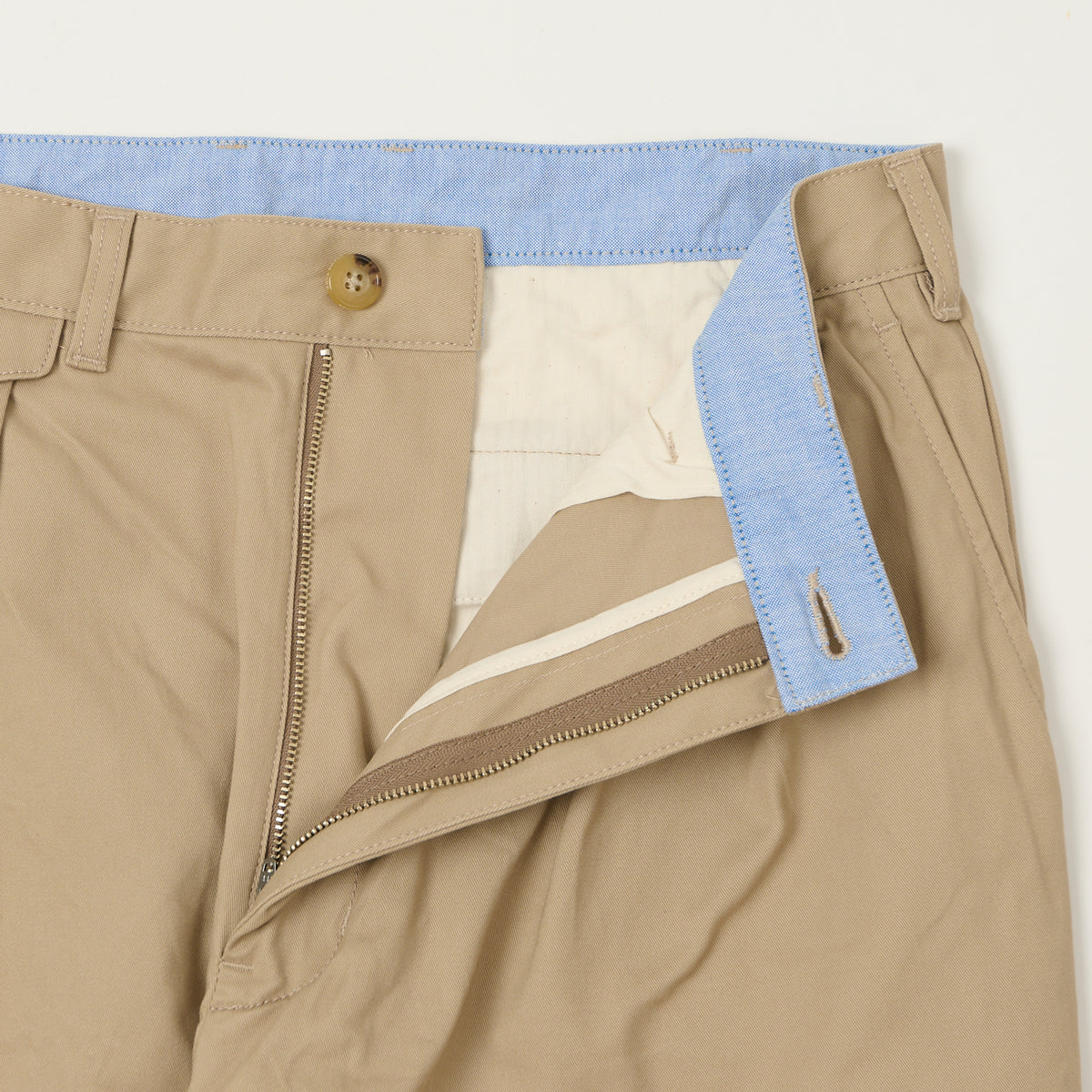 Beams Plus Double Pleat Twill Trousers - Khaki