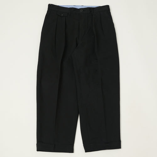 Beams Plus Double Pleat Twill Trousers - Black