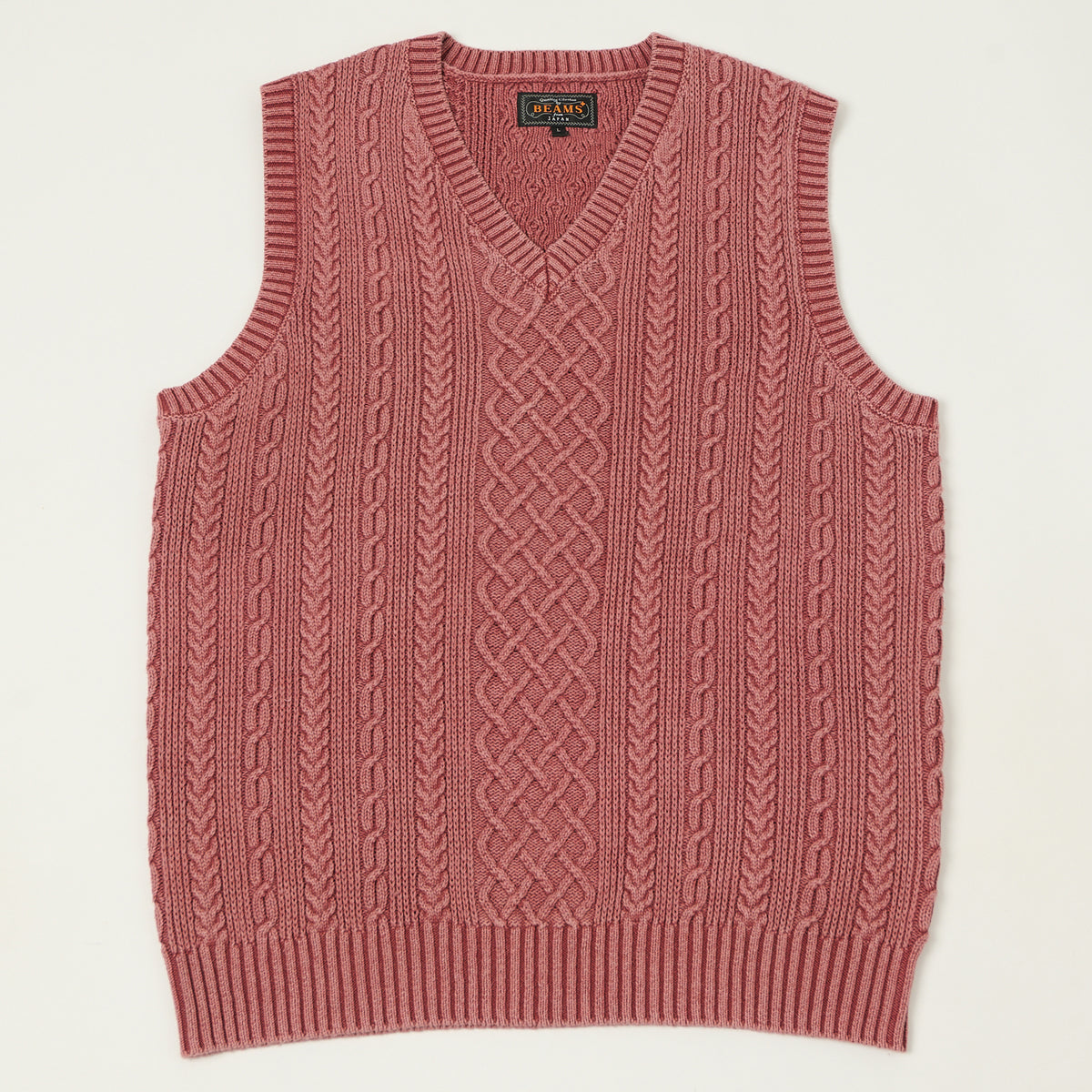 Beams Plus Cotton Aran Vest - Red