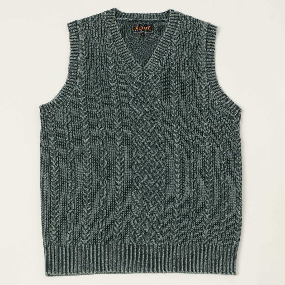 Beams Plus Cotton Aran Vest - Green