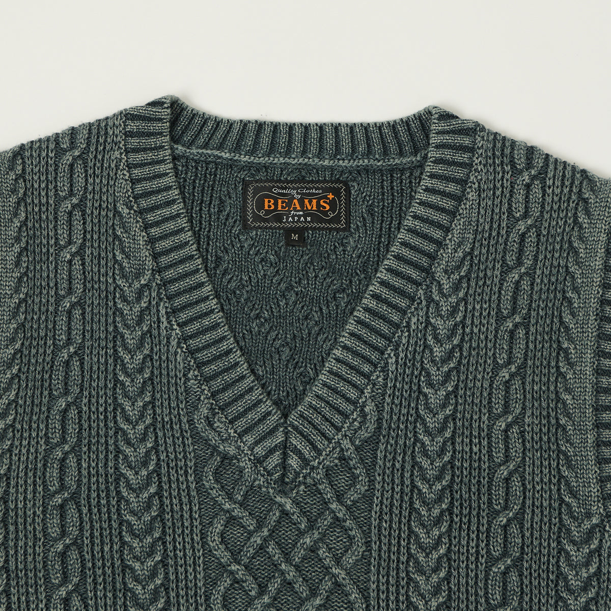 Beams Plus Cotton Aran Vest - Green