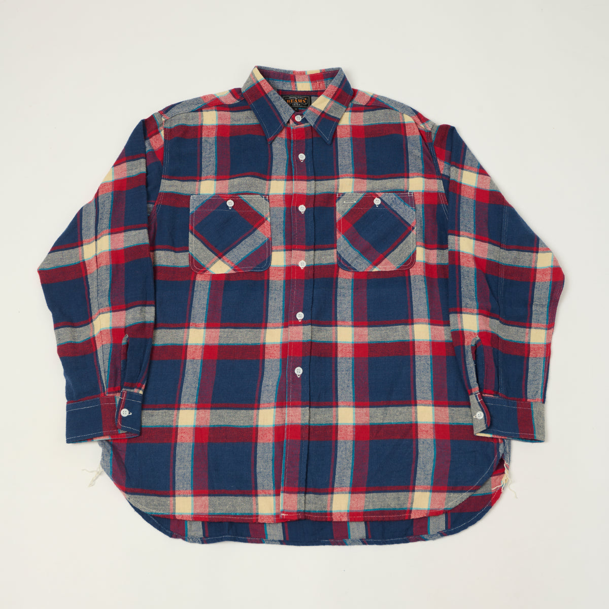 Beams Plus Plaid Flannel Work Shirt - Blue