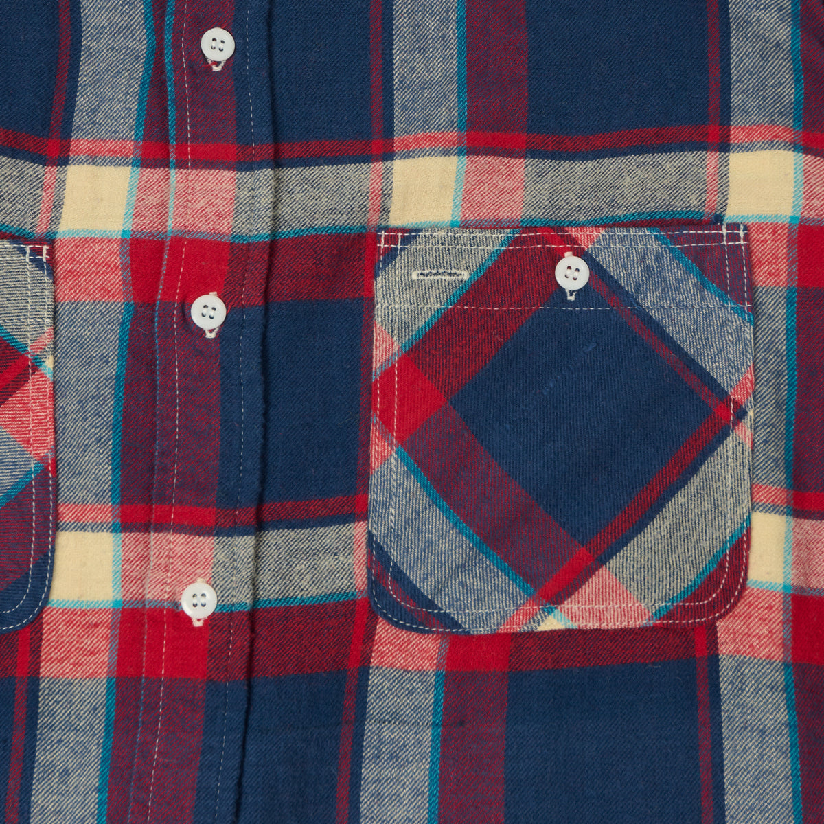 Beams Plus Plaid Flannel Work Shirt - Blue