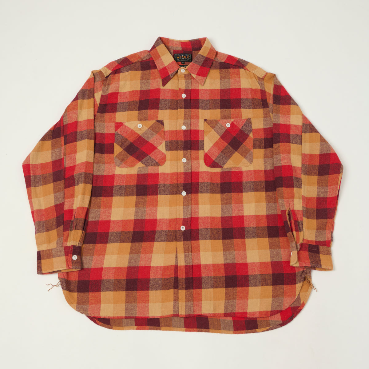 Beams Plus Plaid Flannel Work Shirt - Red