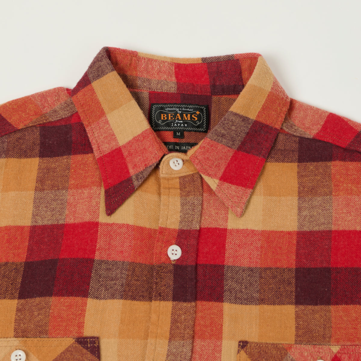 Beams Plus Plaid Flannel Work Shirt - Red