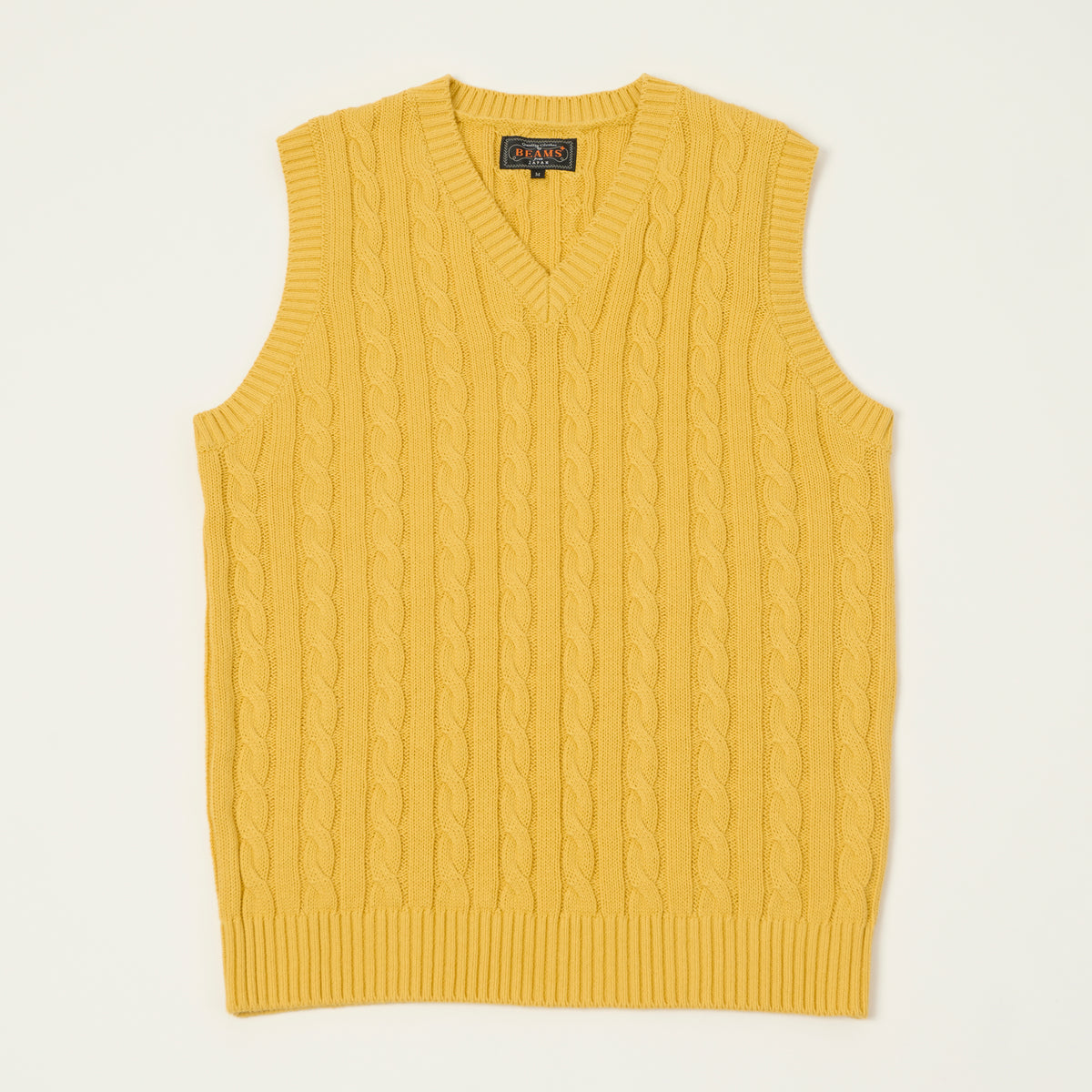 Beams Plus Cable Knit Vest - Yellow