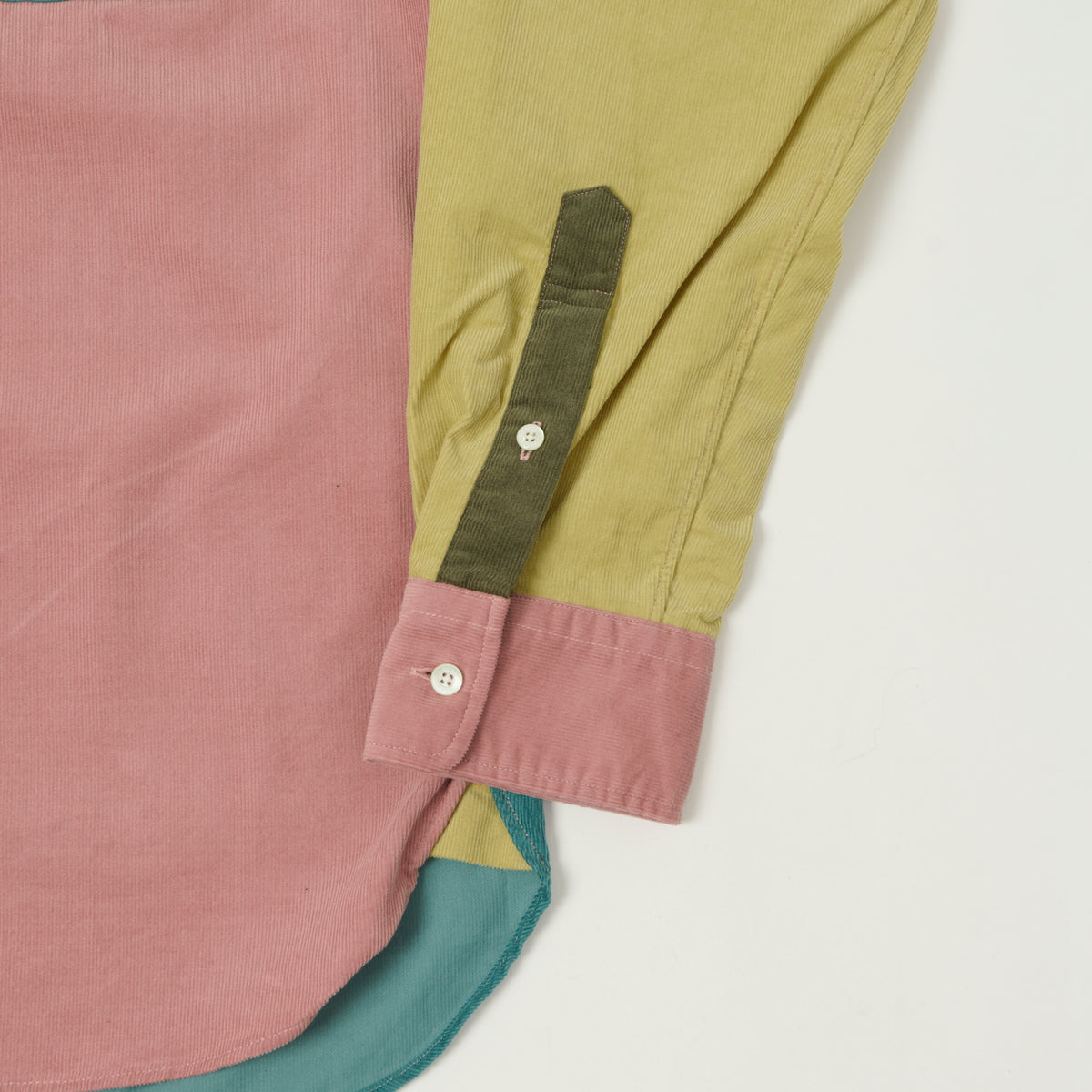 Beams Plus Corduroy Panel Button Down Shirt - Teal/Multi