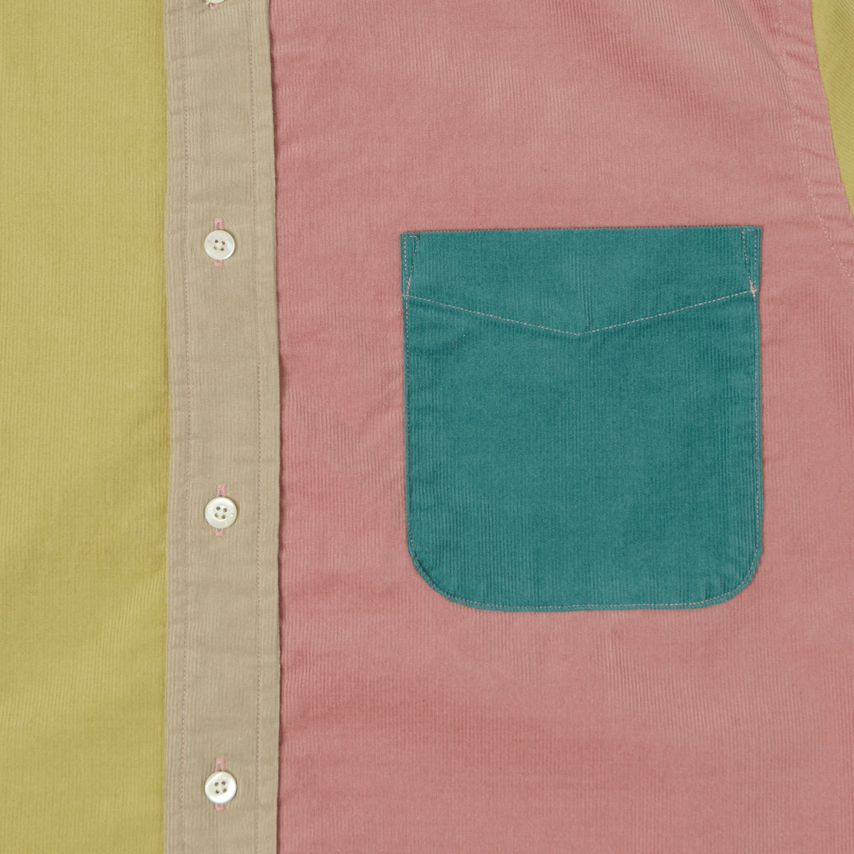 Beams Plus Corduroy Panel Button Down Shirt - Teal/Multi