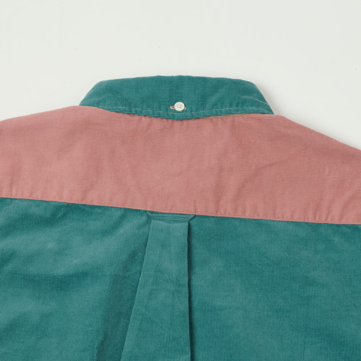 Beams Plus Corduroy Panel Button Down Shirt - Teal/Multi