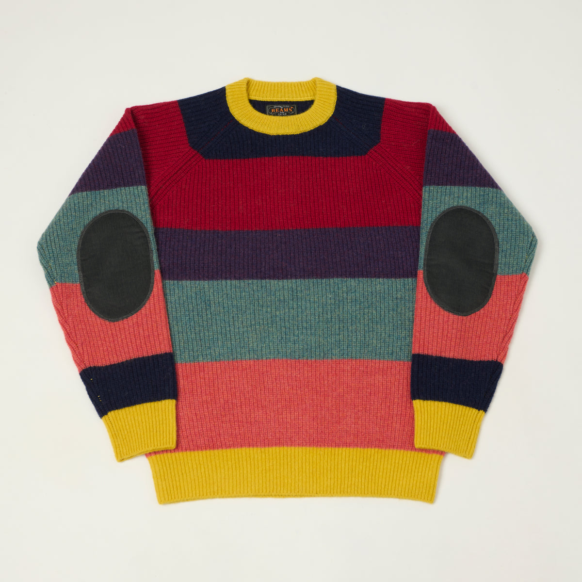 Beams Plus Multi Stripe Jumper - Yellow/Grey