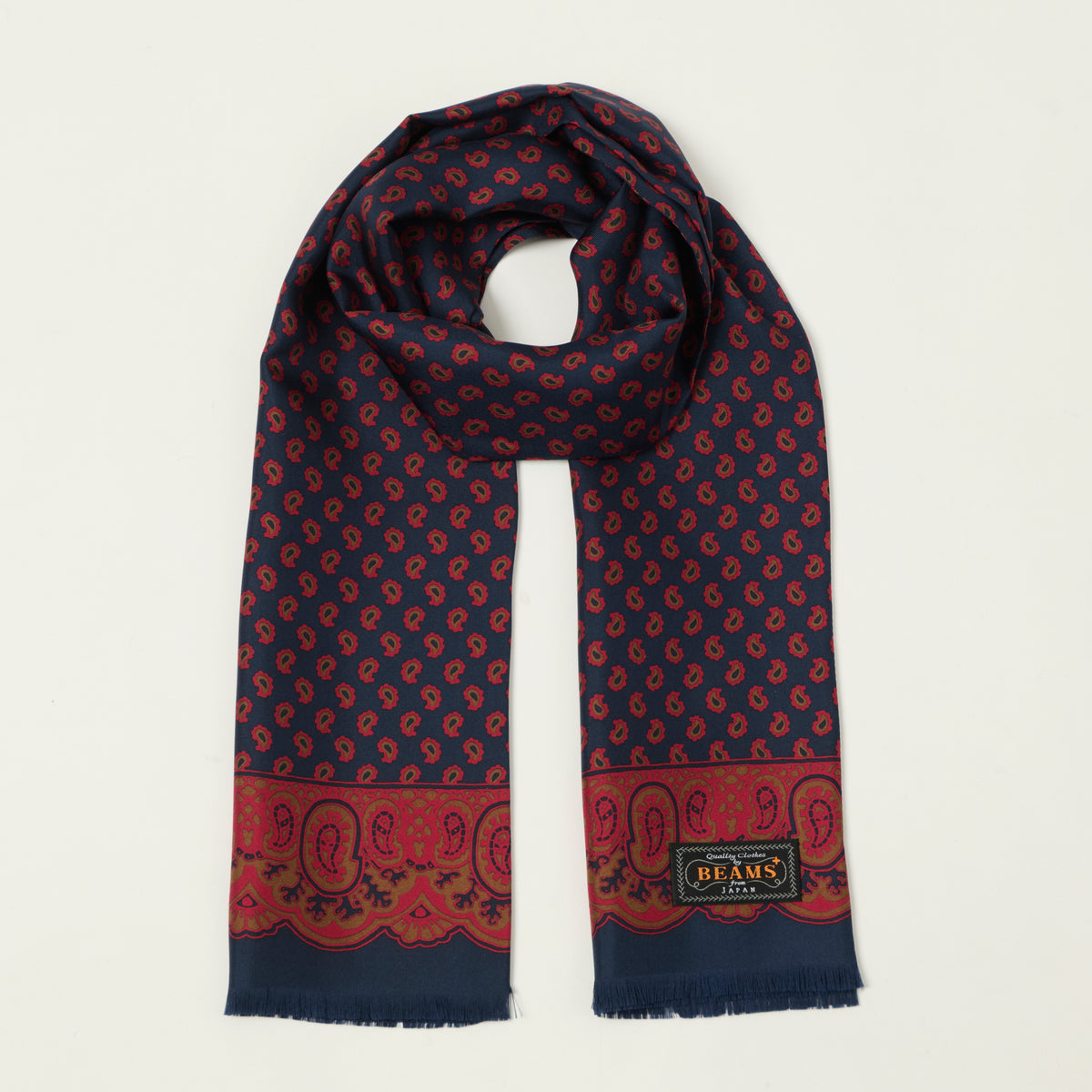 Beams Plus Geometric Print Silk Scarf - Navy