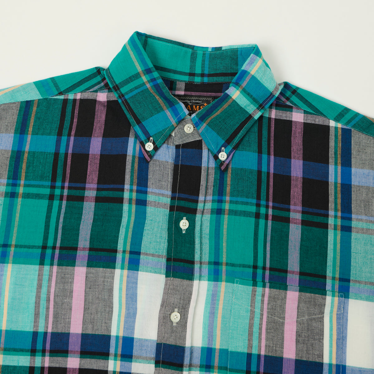 Beams Plus Madras Button Down Shirt - Green