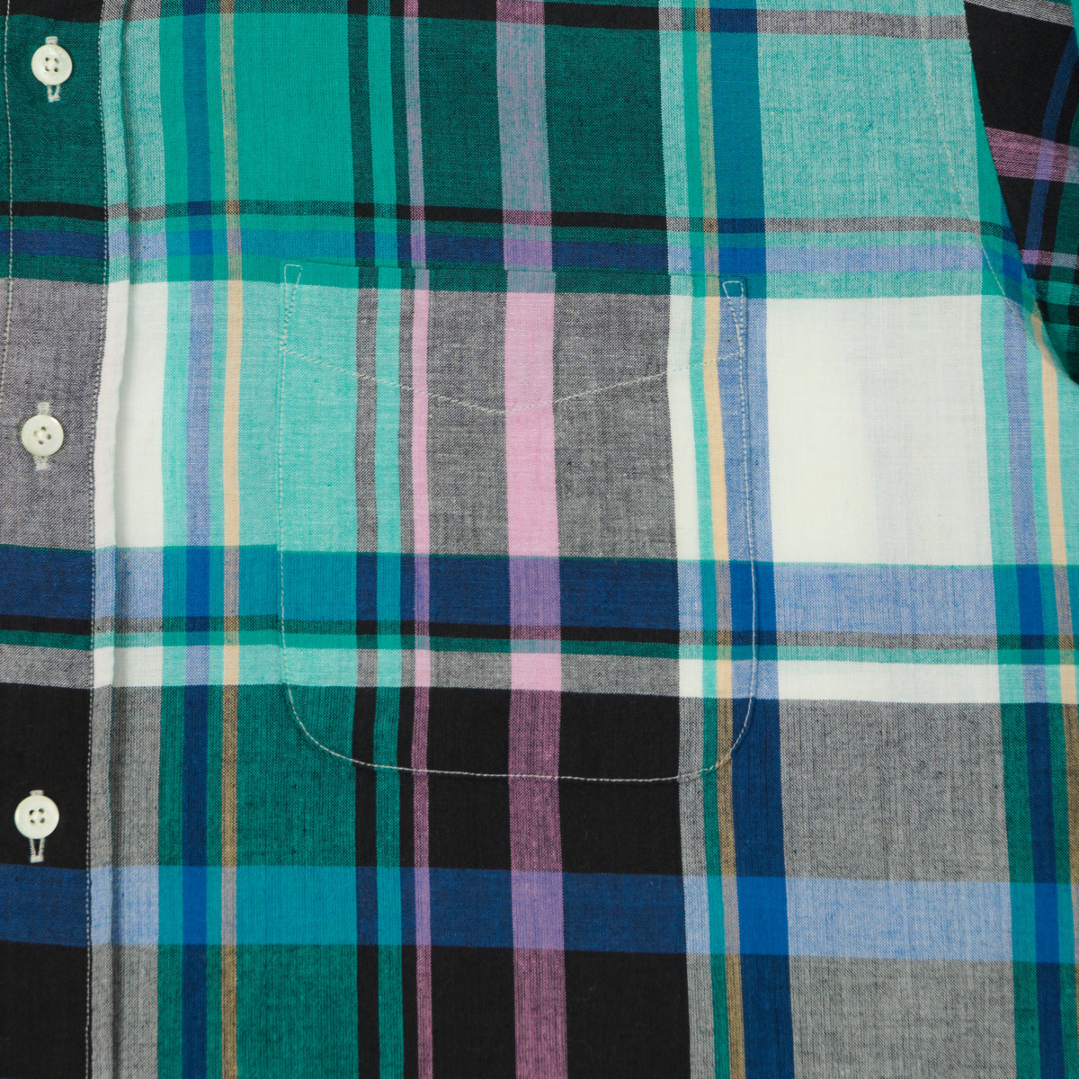 Beams Plus Madras Button Down Shirt - Green