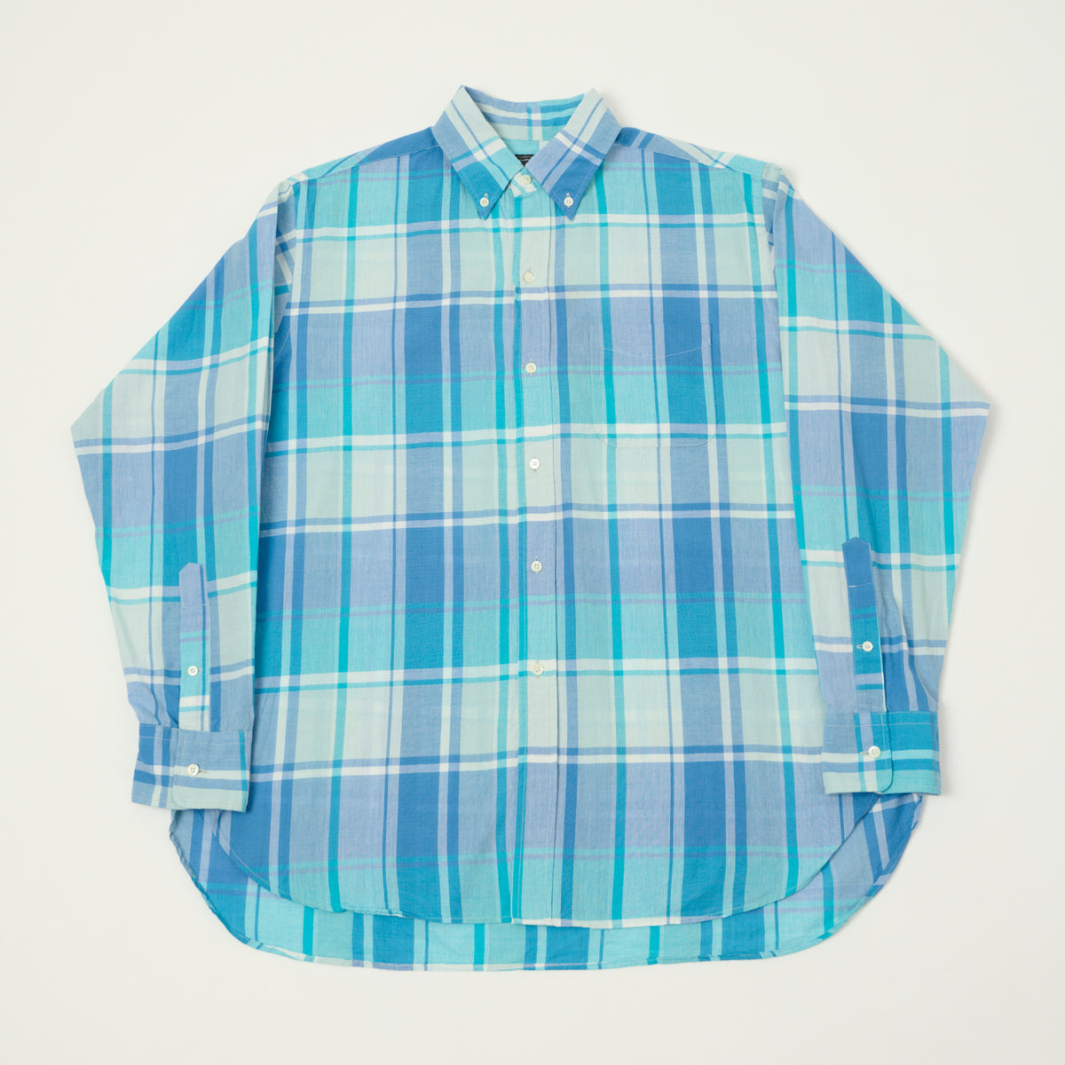Beams Plus Madras Button Down Shirt - Light Blue