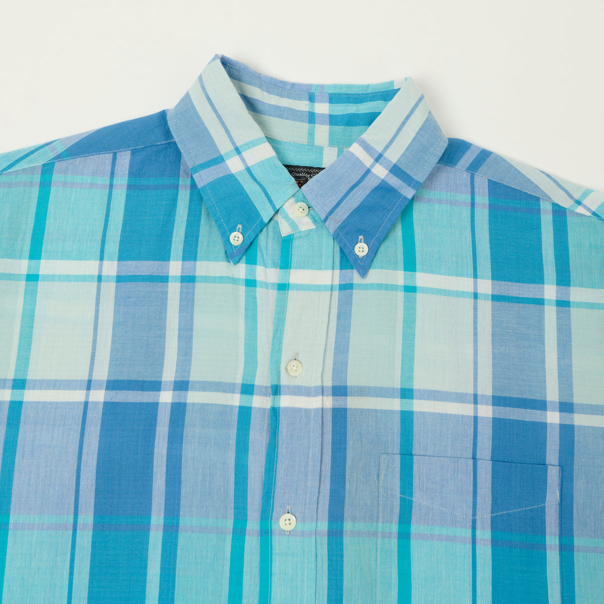 Beams Plus Madras Button Down Shirt - Light Blue