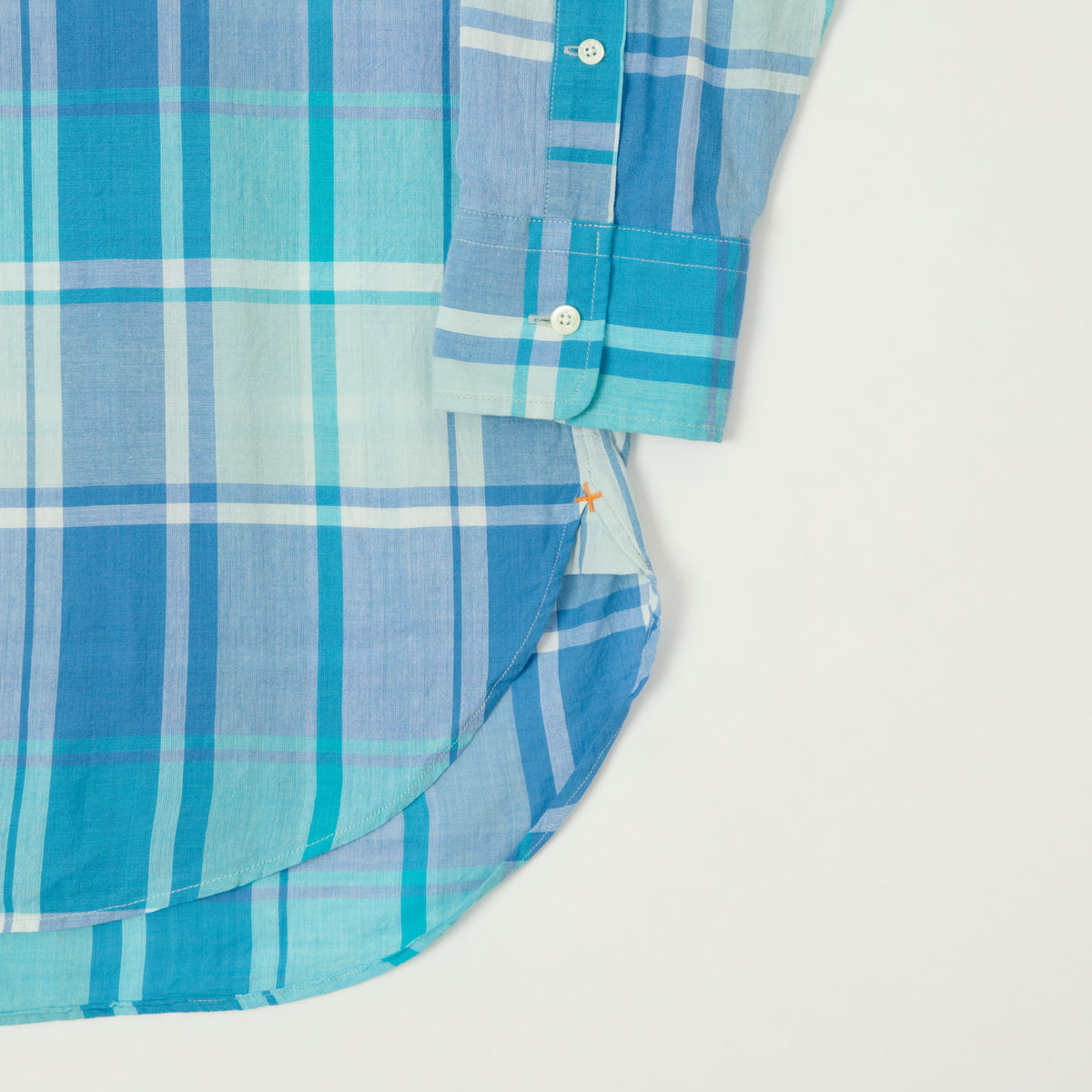 Beams Plus Madras Button Down Shirt - Light Blue