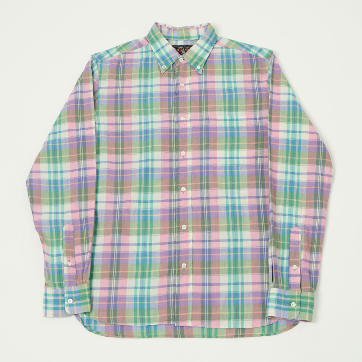 Beams Plus Madras Button Down Shirt - Pink