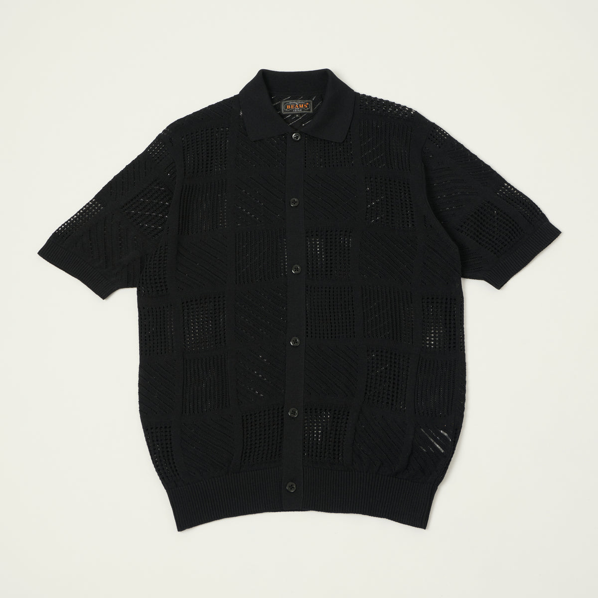 Beams Plus Open Knit Short Sleeve Shirt - Black