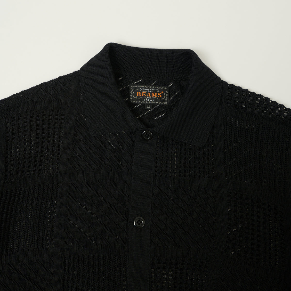 Beams Plus Open Knit Short Sleeve Shirt - Black