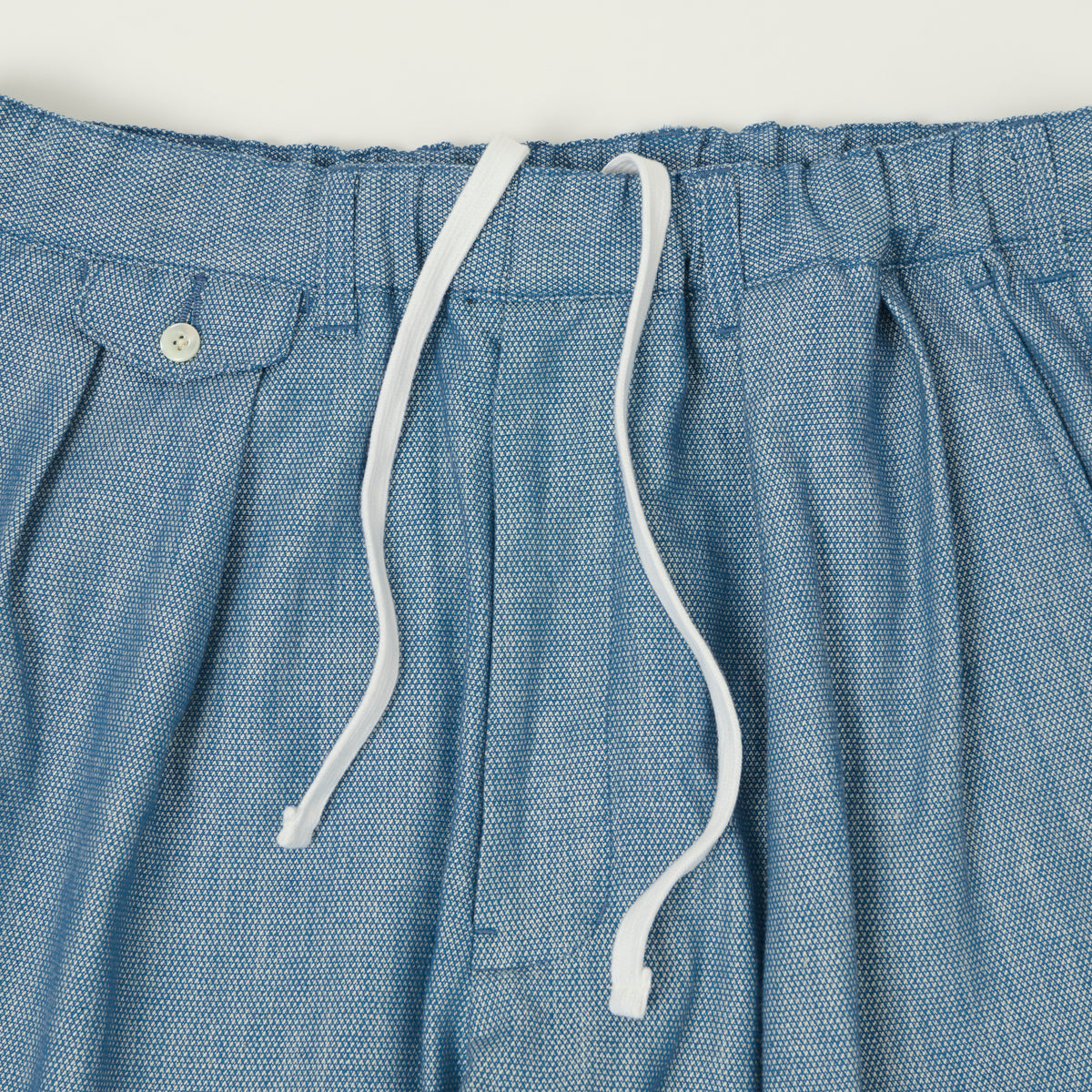 Beams Plus Low Tension Oxford Cloth Pleated Trousers - Light Indigo