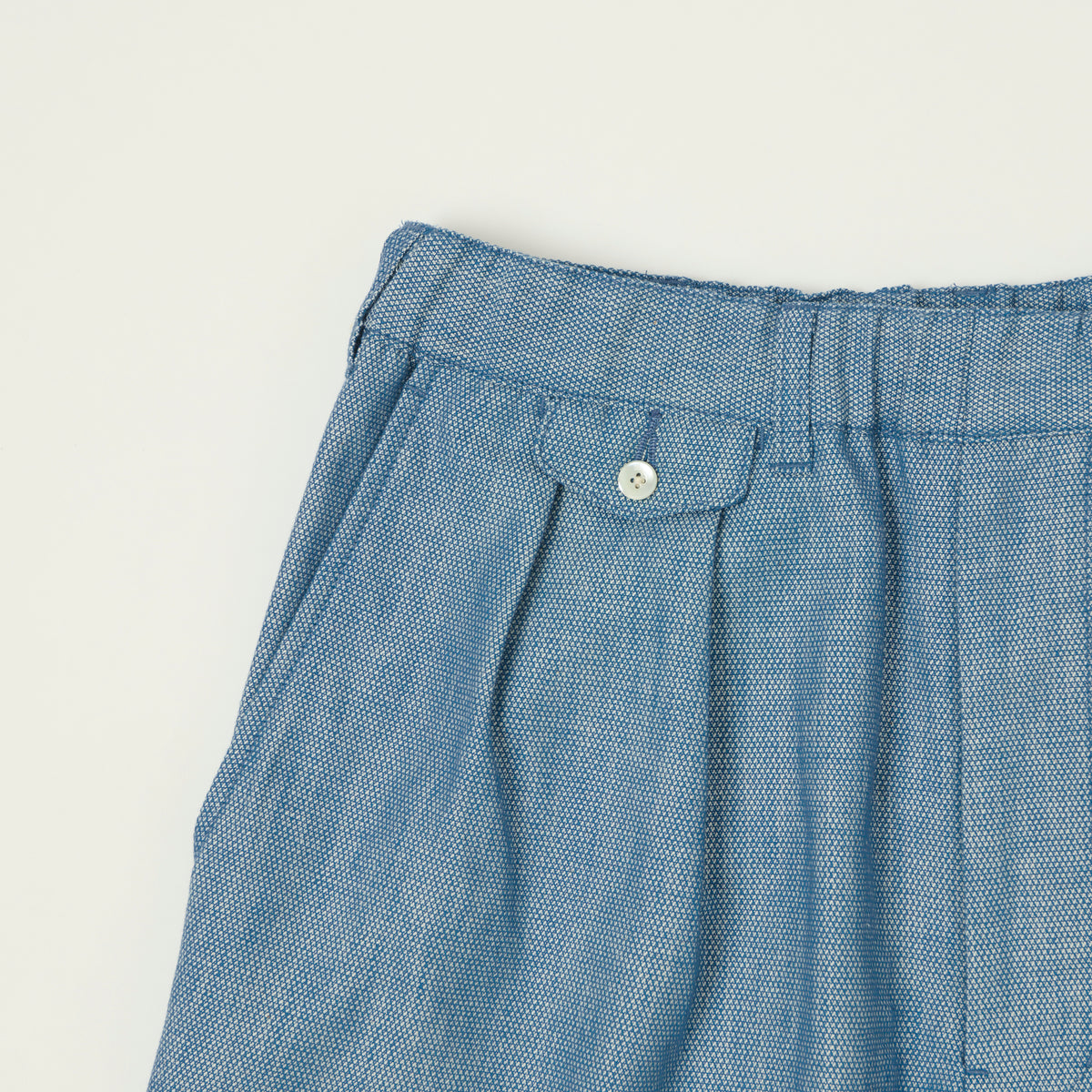 Beams Plus Low Tension Oxford Cloth Pleated Trousers - Light Indigo