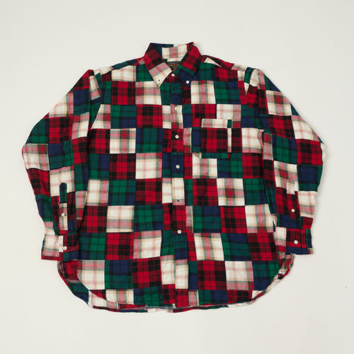 Beams Plus Patchwork Plaid Button Down Shirt - Red/Green