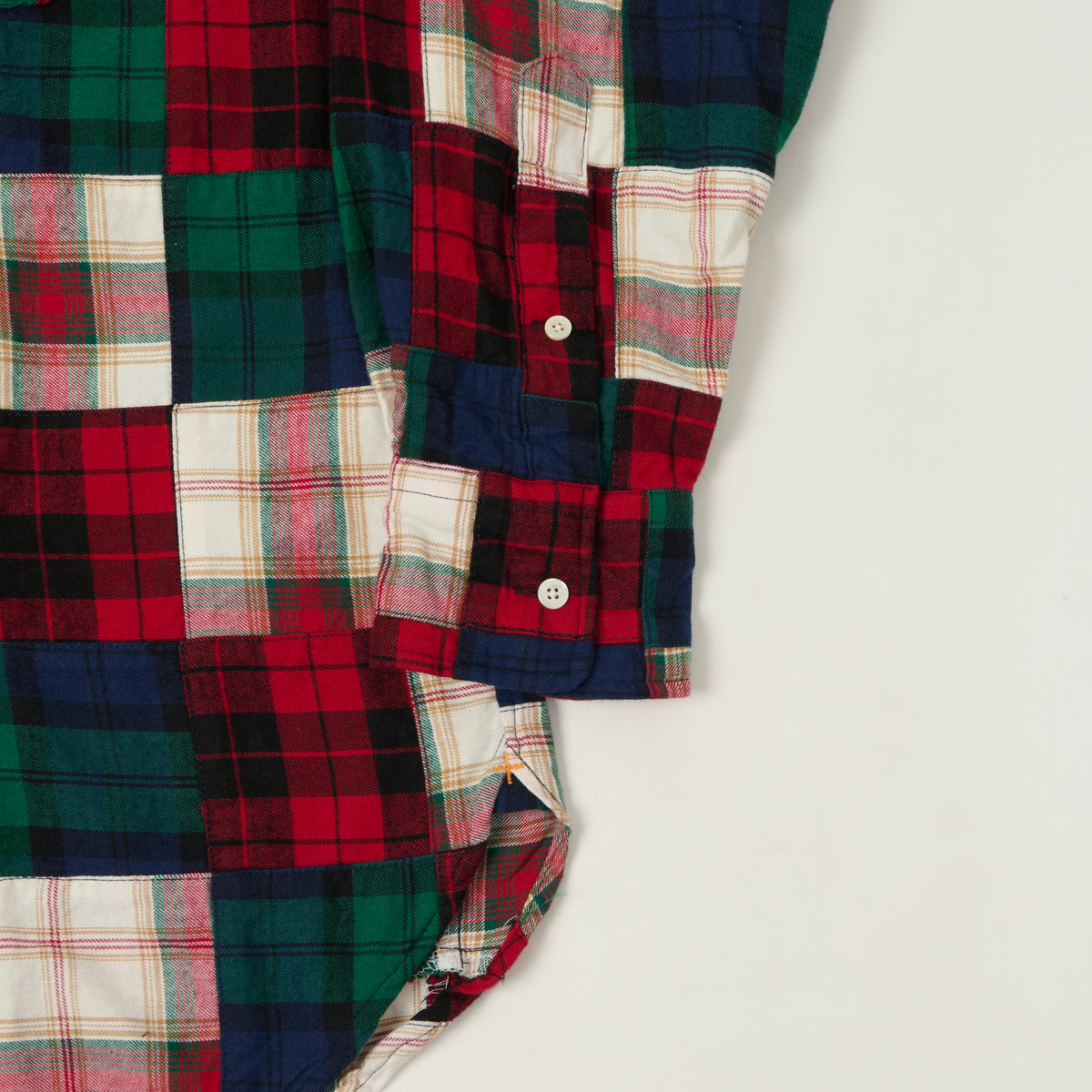 Beams Plus Patchwork Plaid Button Down Shirt - Red/Green