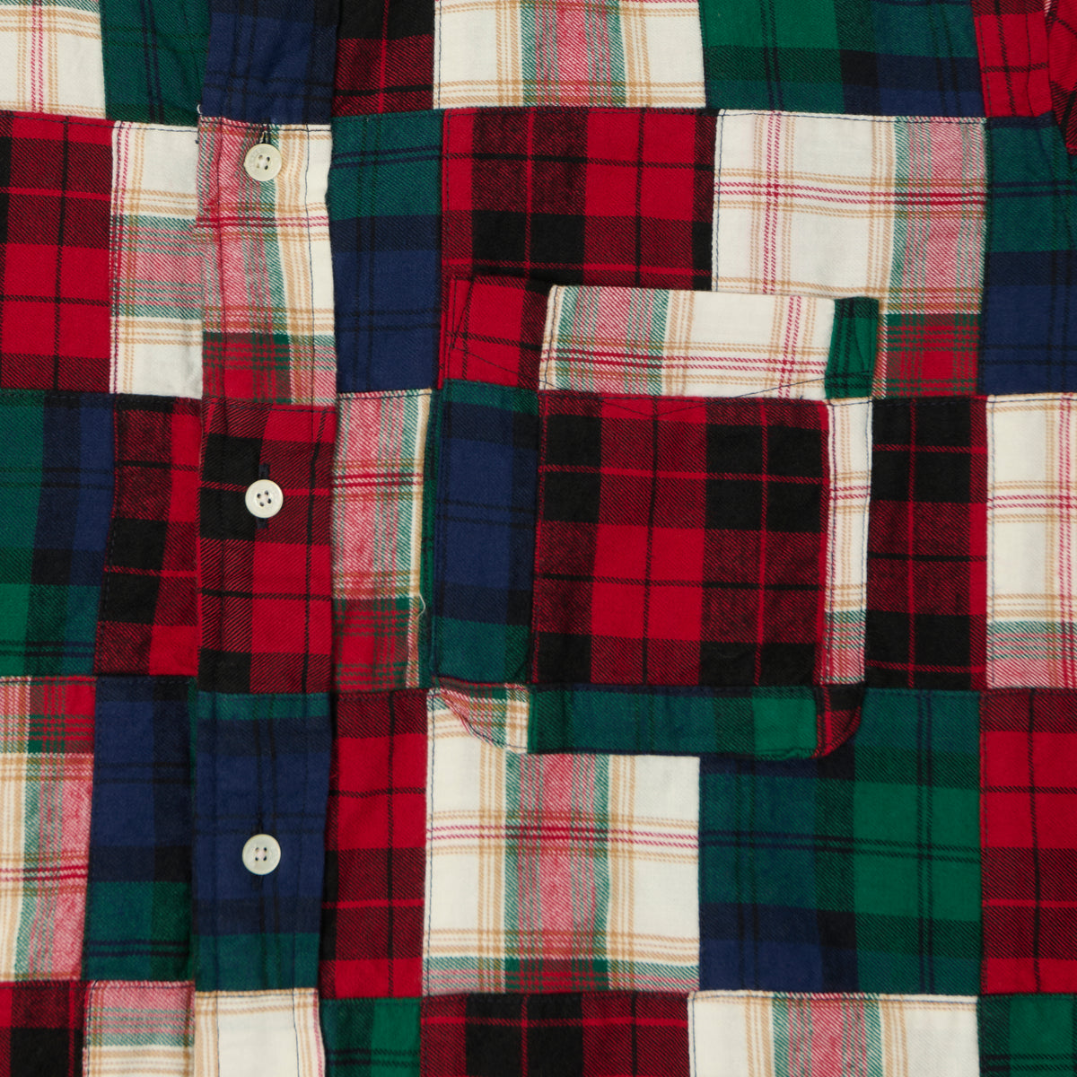 Beams Plus Patchwork Plaid Button Down Shirt - Red/Green