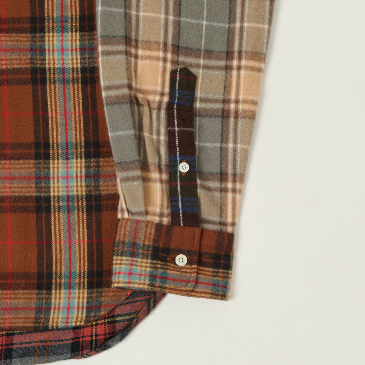 Beams Plus Button Down Multi Plaid Shirt - Brown