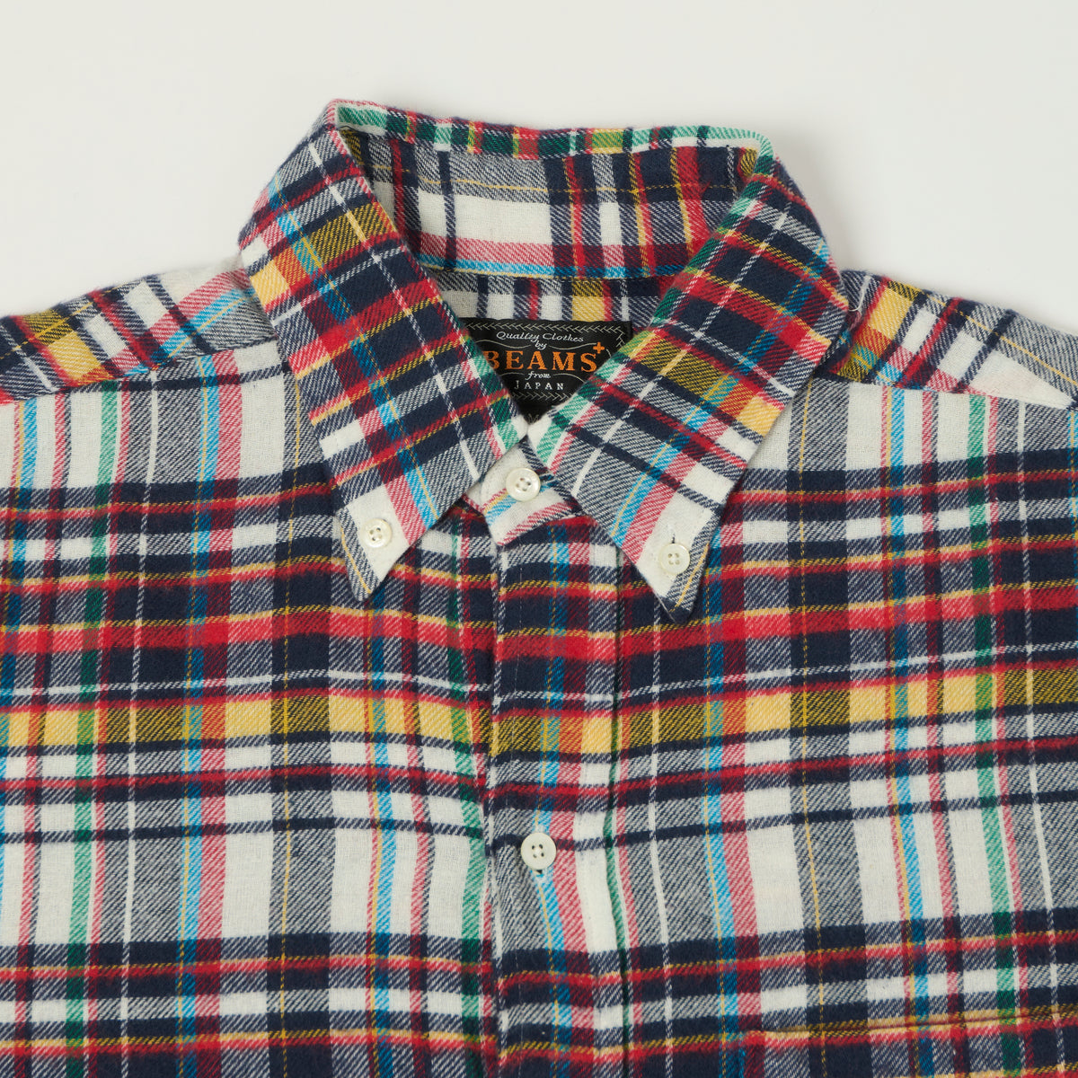 Beams Plus Button Down Plaid Shirt - White/Multi