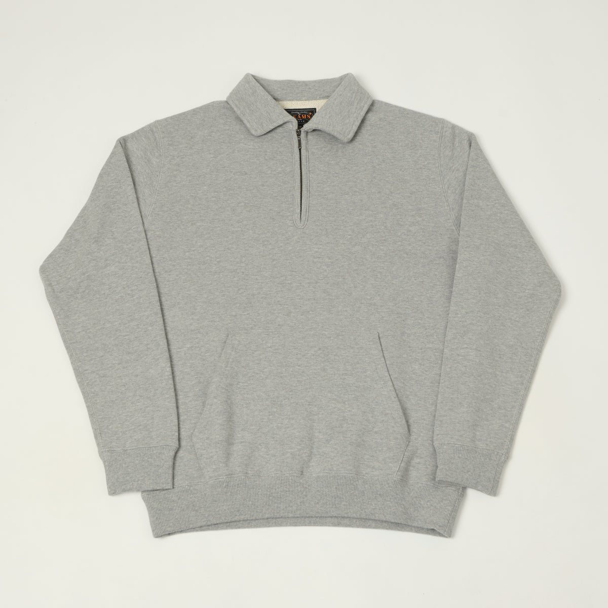 Beams Plus Quarter Zip Sweatshirt - Grey Melange
