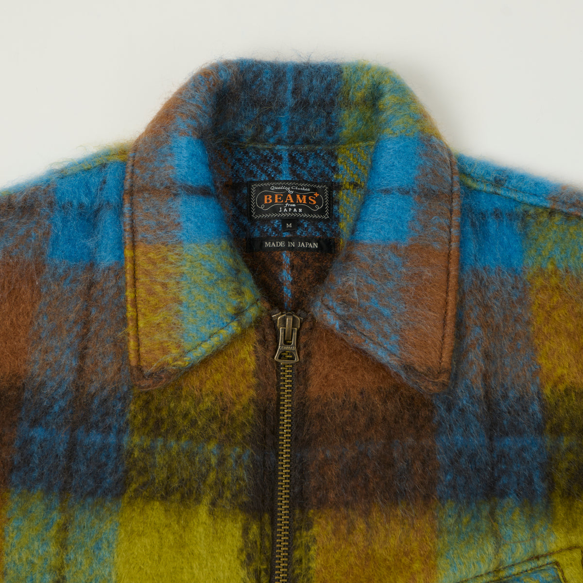 Beams Plus Brushed Mohair Plaid Sports Jacket - Brown/Multi