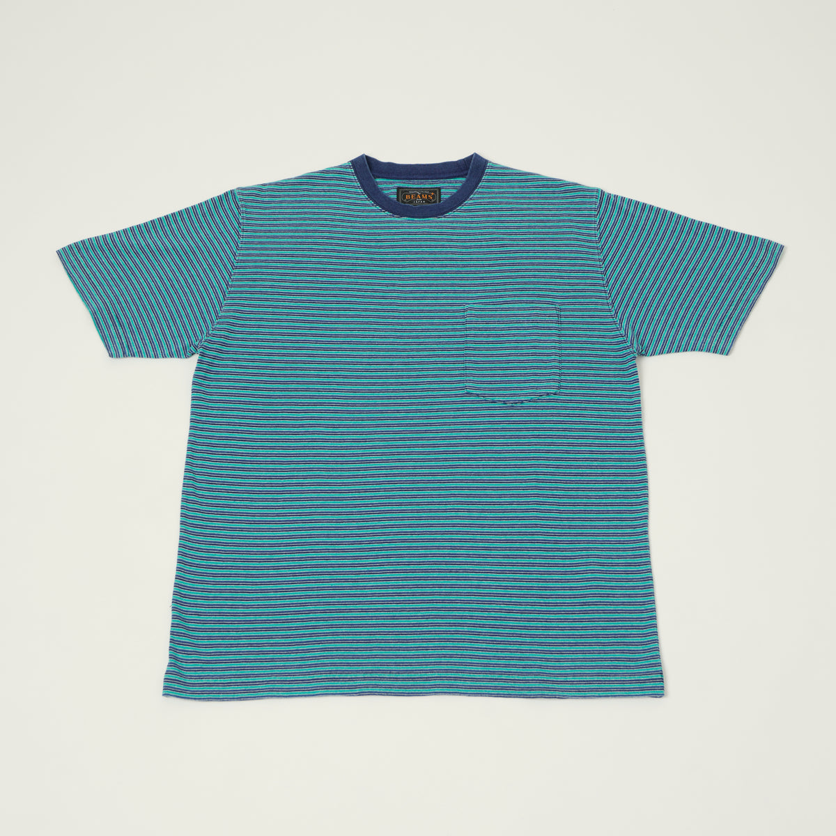 Beams Plus Stripe Pocket T-Shirt - Green/Blue