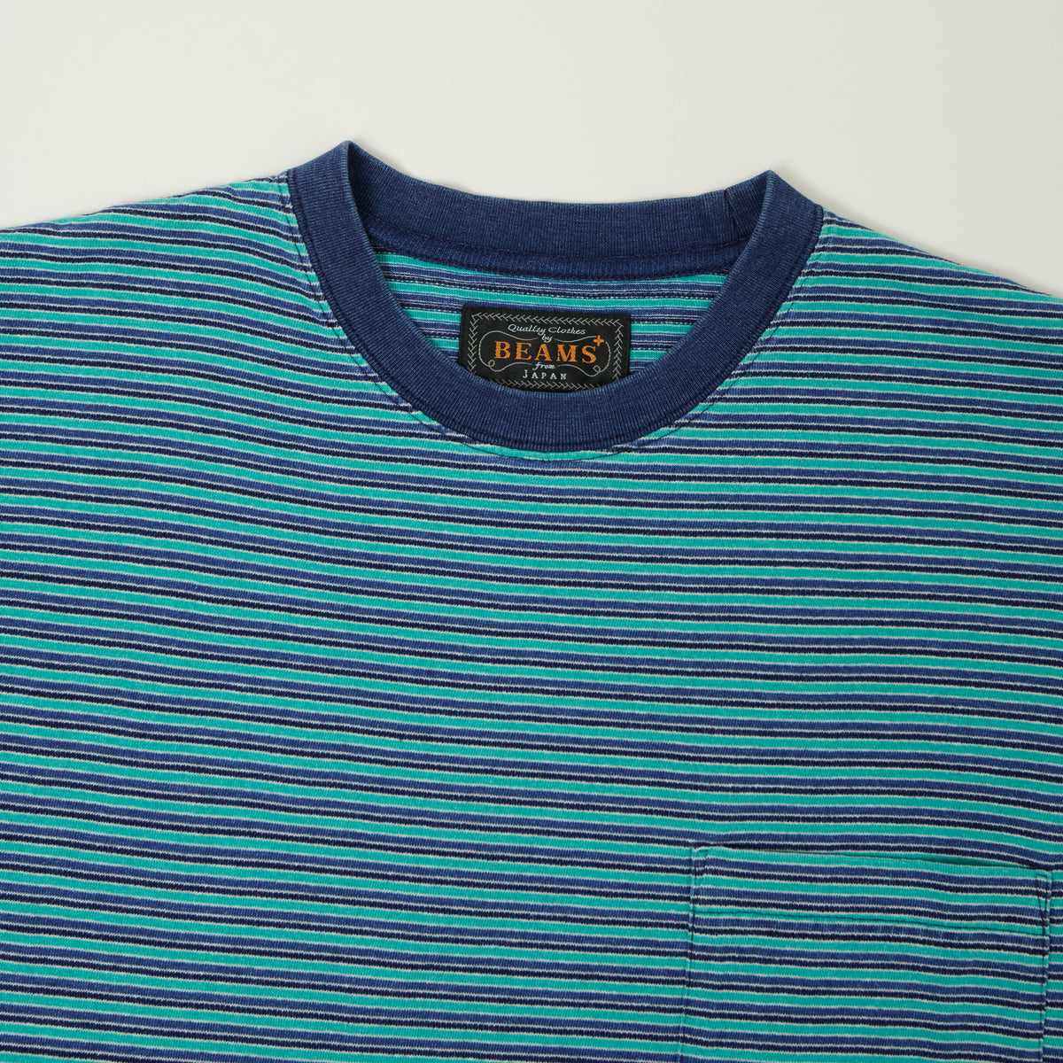 Beams Plus Stripe Pocket T-Shirt - Green/Blue