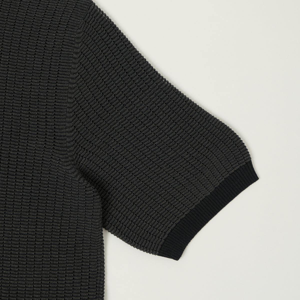 Beams Plus Washi Short Sleeve Knit Polo Shirt - Black